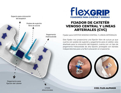 Ficha del fabricante del fijador Alpha FlexGRIP para catéter venoso central, FLEX-ALPHASS