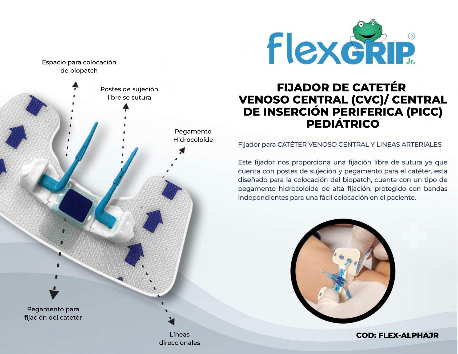 Ficha del fabricante del fijador Alpha FlexGRIP Jr. pediátrico, FLEX-ALPHAJR