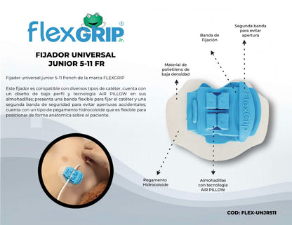 Ficha del fabricante del fijador universal FlexGRIP Jr. pediátrico 5-11 Fr, FLEX-UNJR511