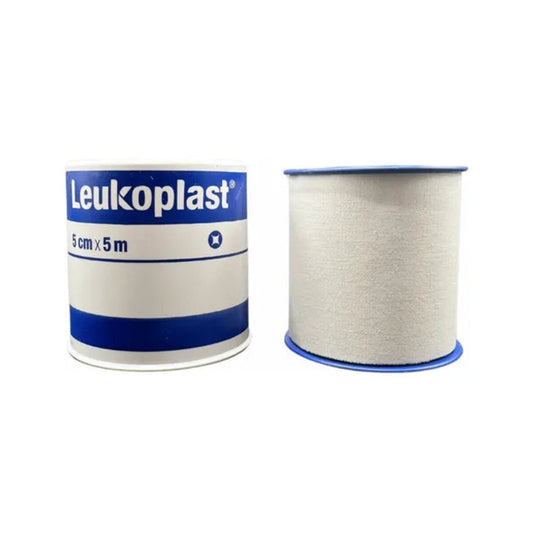 Leukoplast White tela adhesiva blanca de 5 cm × 5 m sobre fondo blanco