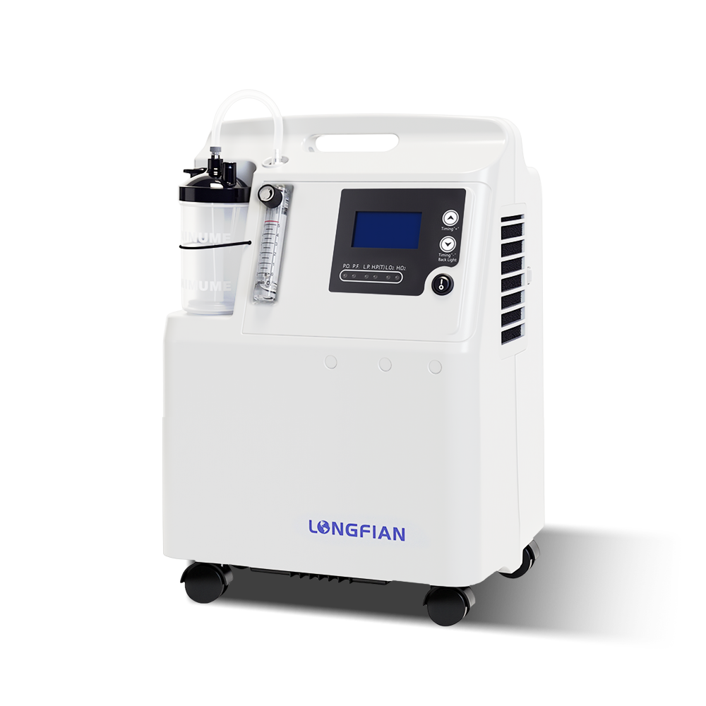 Concentrador de oxígeno Longfian JAY-5AW de 5 L/min, con pantalla LCD y ruedas
