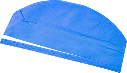 Gorro de cirujano MediMaz Surgical de tela azul con cintas de ajuste, tamaño estándar, sobre fondo claro