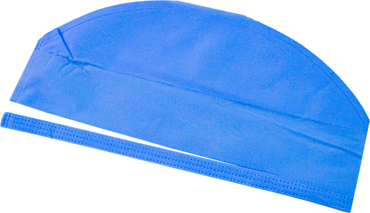 Gorro de cirujano MediMaz Surgical de tela azul con cintas de ajuste, tamaño estándar, sobre fondo claro