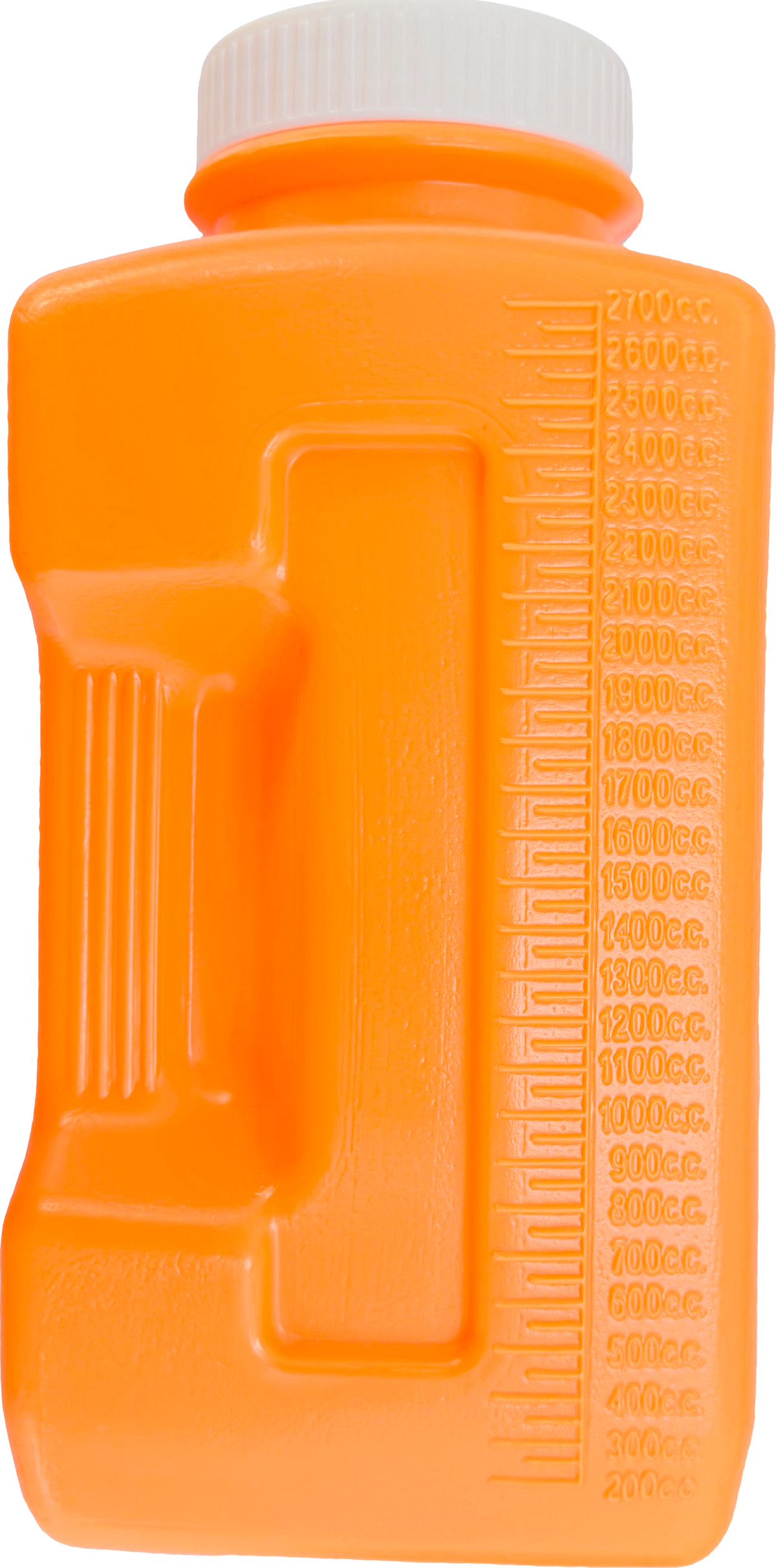 Recolector de orina PlastiCare naranja de 2.7 L, tapa blanca y escala en relieve