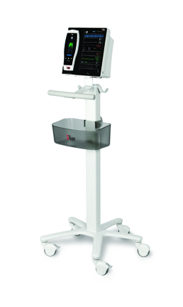 Soporte rodable Masimo 24205 para Root, fotografiado con monitor de ejemplo. Se vende sólo el soporte; monitor no incluido.