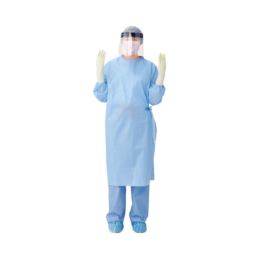 Bata quirúrgica Medline Sirus DYNJP2101S estéril azul reforzada en pecho y mangas, talla Grande