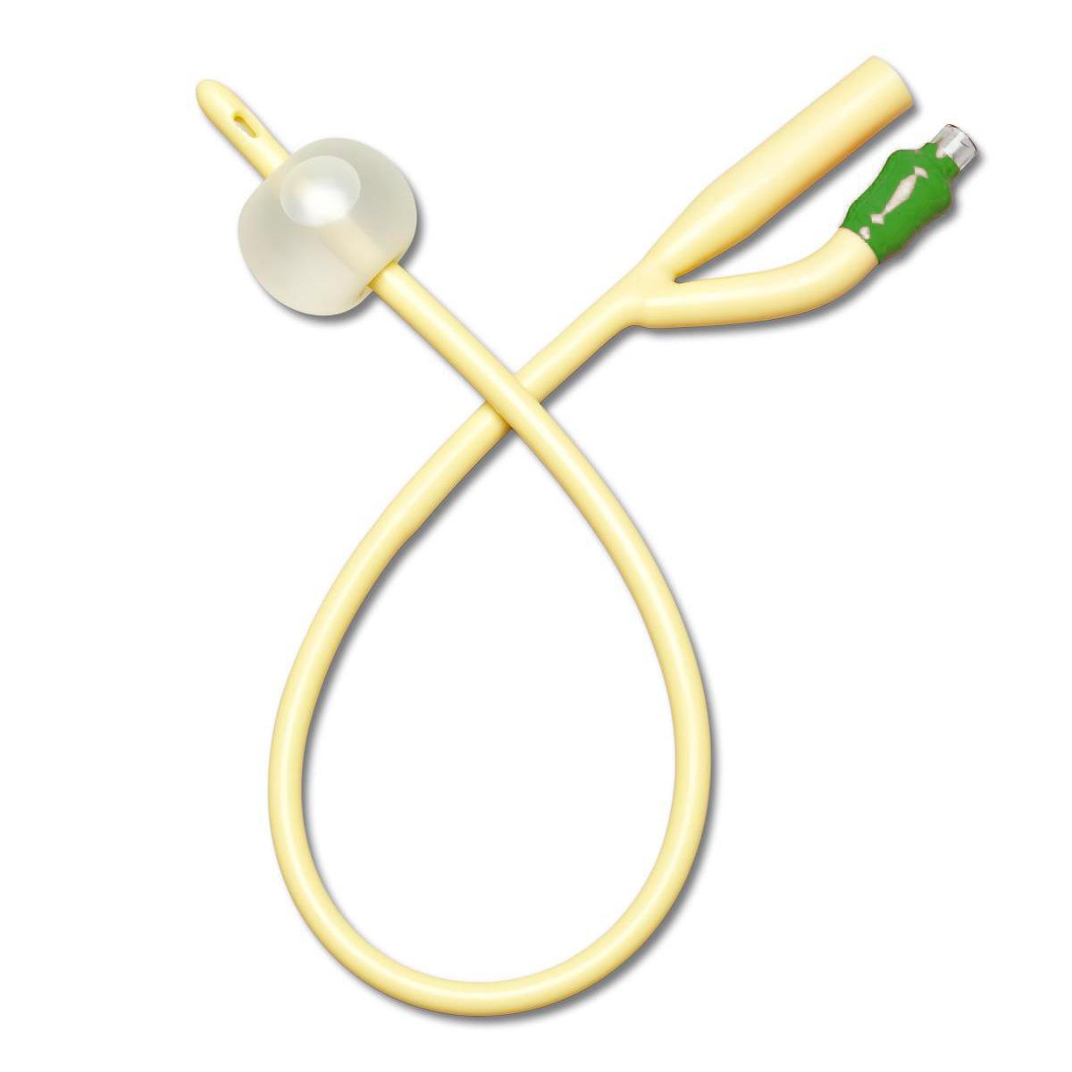 Sonda Foley Medline DYND11754 de látex con elastómero de silicona, 14 Fr, punta recta, dos vías, balón de 10 ml y conector verde