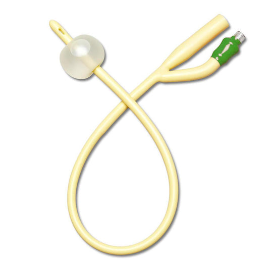 Sonda Foley Medline DYND11754 de látex con elastómero de silicona, 14 Fr, punta recta, dos vías, balón de 10 ml y conector verde