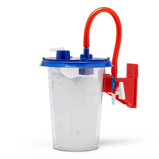 Canister Medline de 1500 cc con el contenido ya solidificado por el paquete Liqui-Loc DYNDS1500HP