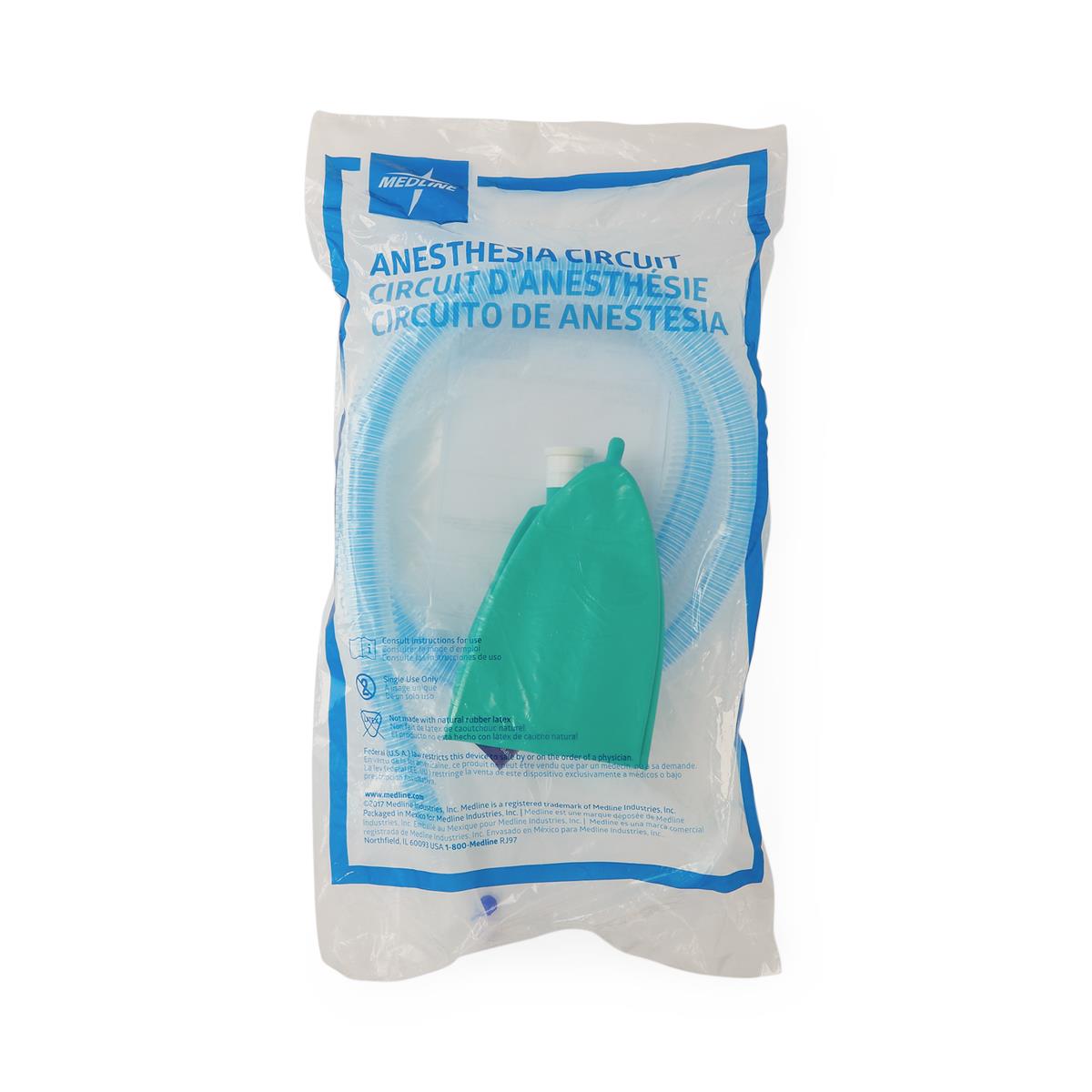 Circuito de anestesia adulto Medline DYNJAAF6002, tubo unilimb enrollado de 60 pulgadas, un filtro BV y bolsa verde de 3 L