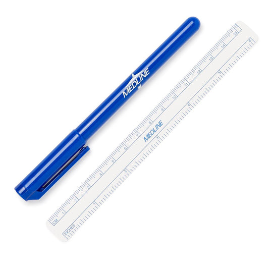 Medline DYNJSM01: marcador de piel estéril de punta regular y regla de 15 cm, sobre fondo blanco