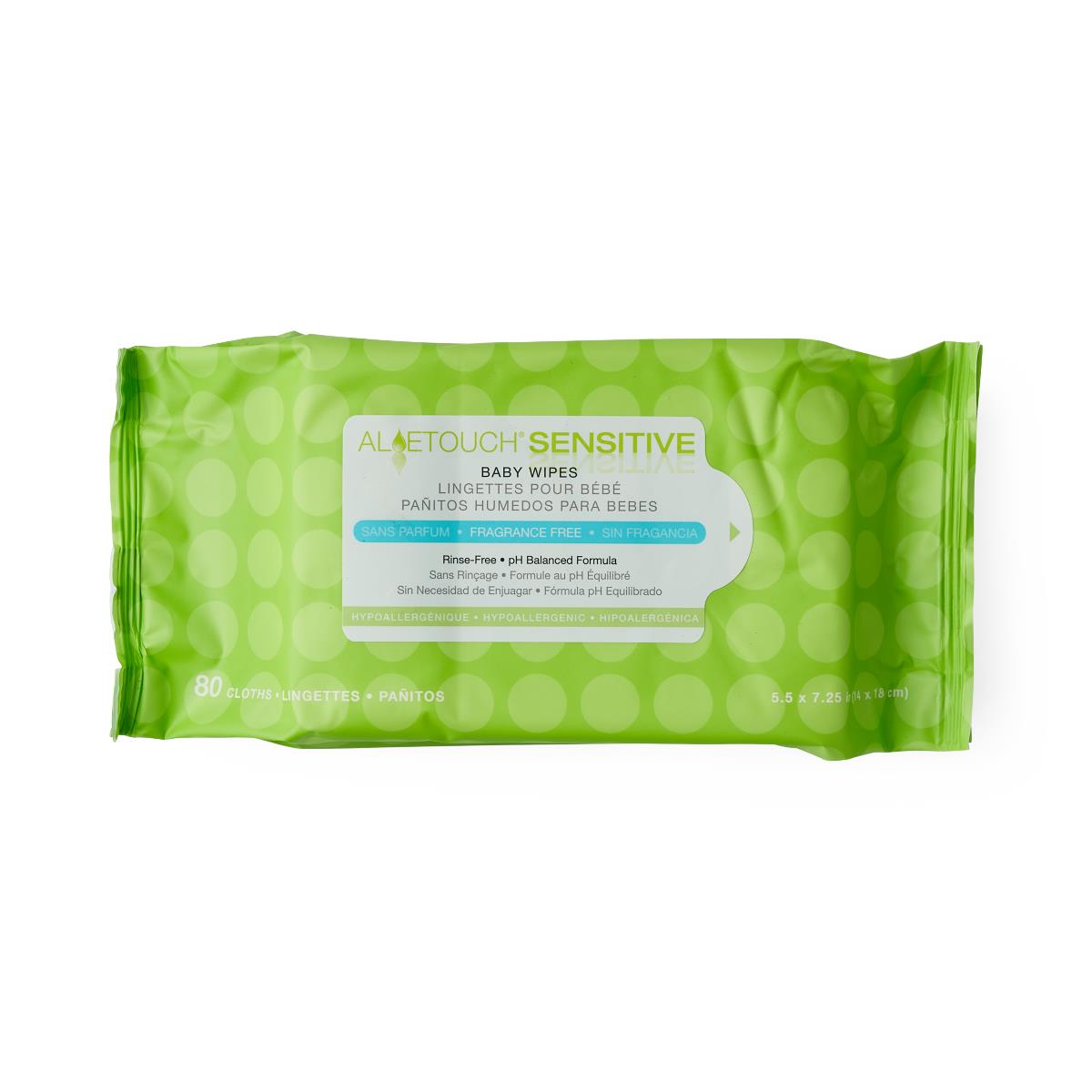 Medline Aloetouch Sensitive, paquete verde de 80 toallitas para bebé sin fragancia