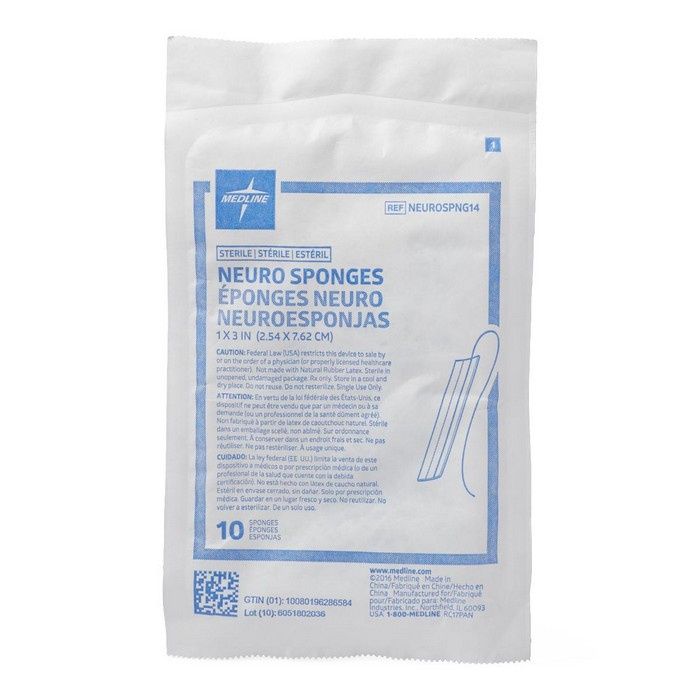 Medline Neuro Sponges NEUROSPNG14, esponjas radiopacas 1 x 3 pulgadas, paquete de 10