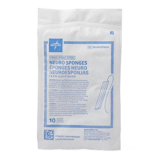 Medline Neuro Sponges NEUROSPNG14, esponjas radiopacas 1 x 3 pulgadas, paquete de 10