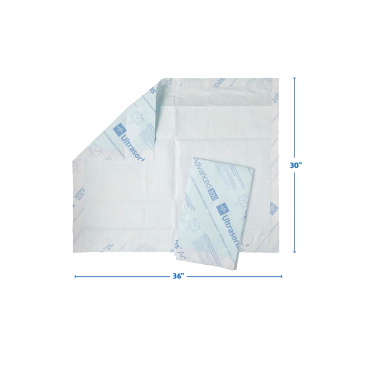 Medline Ultrasorbs ULTRASORB3136 cubrecama absorbente de 30 × 36 pulgadas sobre fondo blanco