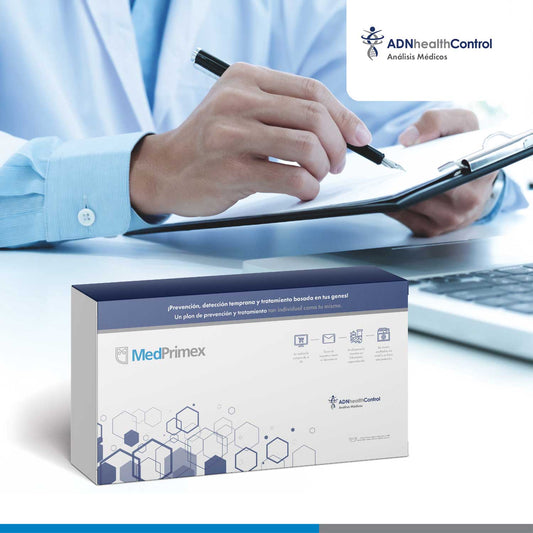 Caja del kit ADNhealthControl de MedPrimex para análisis genéticos médicos en saliva · Gluten Sensor