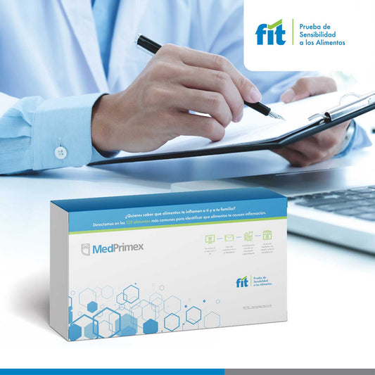 Caja del kit FIT de MedPrimex, prueba de sensibilidad a los alimentos (la caja muestra el panel de 132 alimentos)