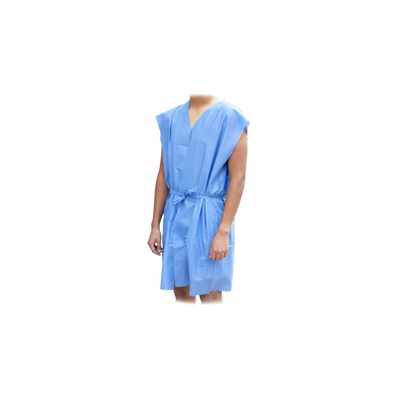 Bata azul para paciente sin mangas, talla grande