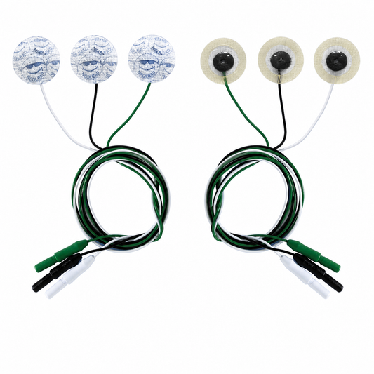 Neotech NeoLead N301 Standard, electrodos ECG con cables sobre fondo blanco