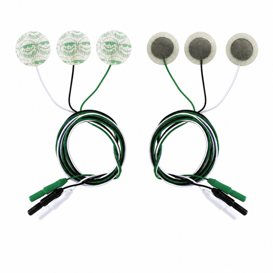 Neotech NeoLead N305, electrodos ECG radiolúcidos con cables sobre fondo blanco
