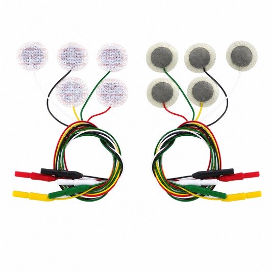 Neotech NeoLead N315, electrodos ECG pediátricos radiolúcidos con cables sobre fondo blanco