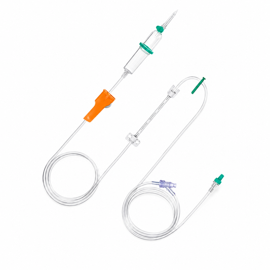 B. Braun Infusomat Space Line SafeSet Neutrapur 8701149SP, equipo de infusión de 250 cm, sobre fondo blanco