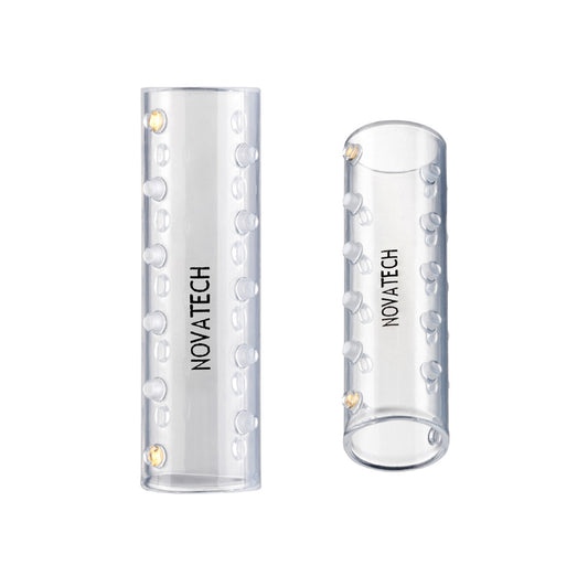 Stent traqueal delgado NOVATECH GSS TF de silicona; referencia visual de la familia 12–20 mm