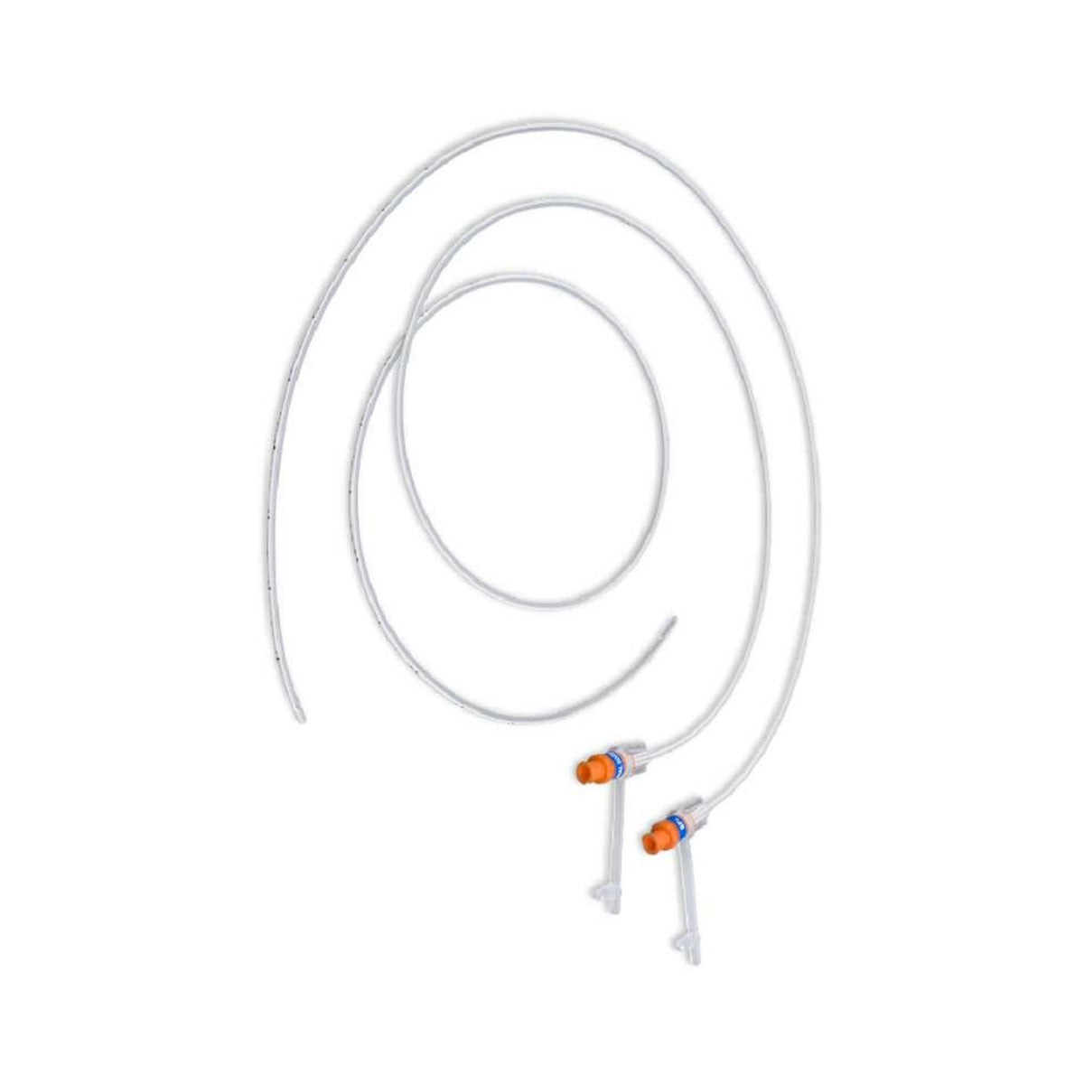 Dos sondas Utah Medical Nutri-Cath de silicona con hub naranja sobre fondo blanco