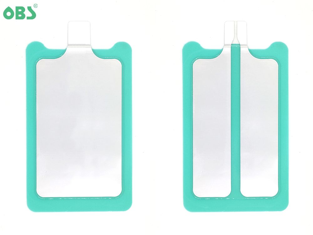 OBS Greenpad: comparación original de placa sólida izquierda y placa dividida derecha; venta de una placa dividida OBS1031A para adulto sin cable.
