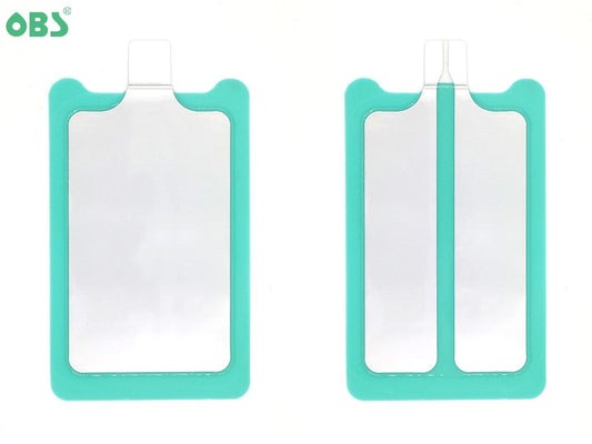 OBS Greenpad: comparación original de placa sólida izquierda y placa dividida derecha; venta de una placa dividida OBS1031A para adulto sin cable.