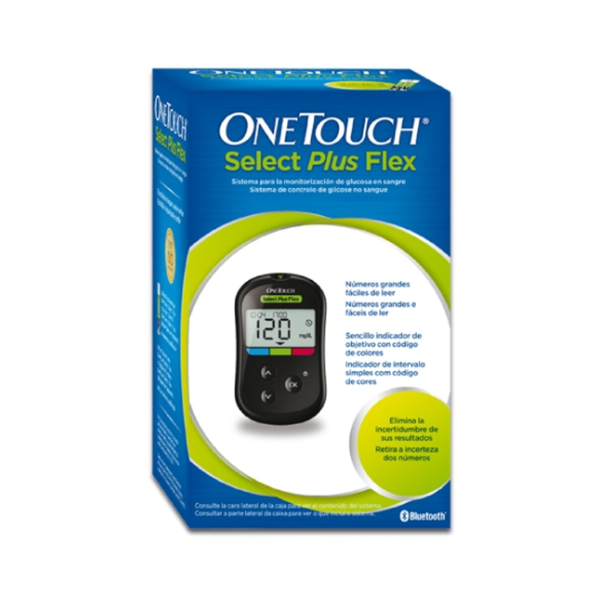 OneTouch Select Plus Flex LIFE0370 kit de monitoreo sobre fondo blanco