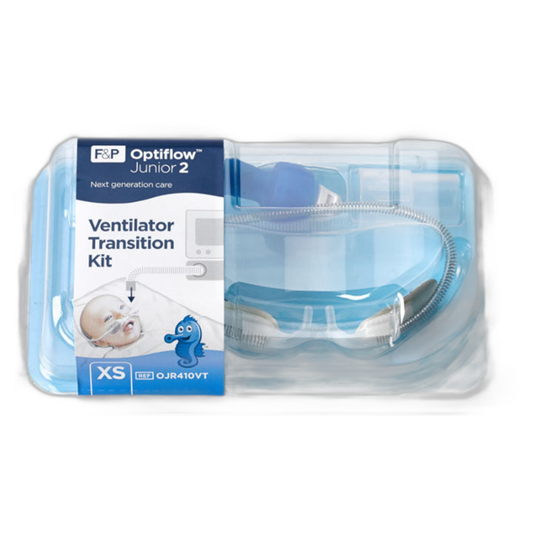Kit de transición Fisher & Paykel Optiflow Junior 2 OJR410VT, talla XS, sobre fondo blanco