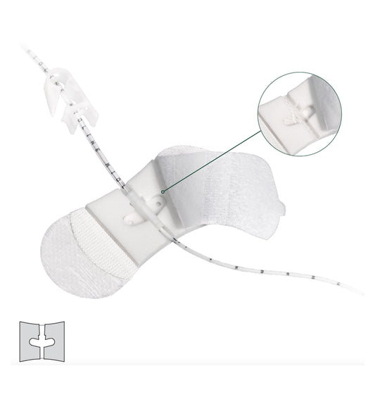 Vygon Grip-Lok REF 5804.04, fijación PICC y midline adulto 9 × 3.5 cm con cuna de espuma y velcro, sobre fondo blanco