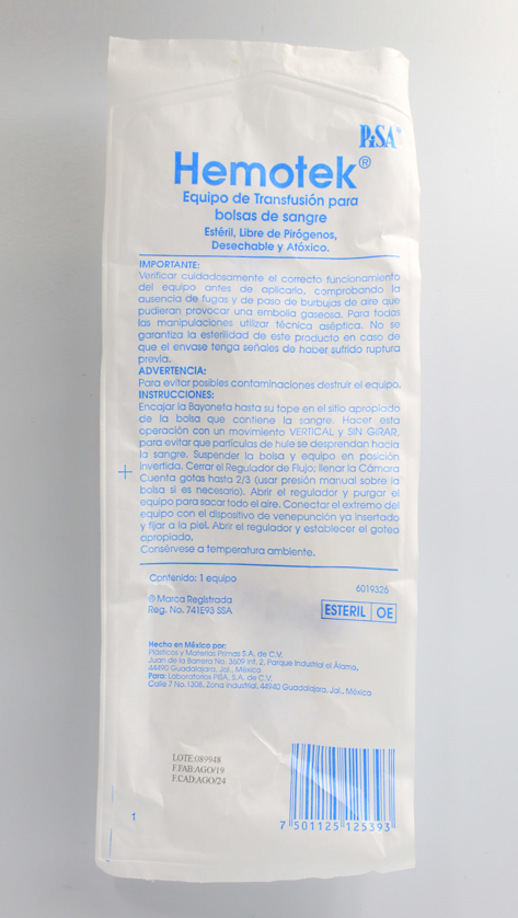 PiSA Hemotek 4000490 equipo de transfusión para sangre estéril