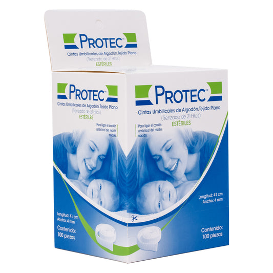 PROTEC 0100950 cinta umbilical estéril de algodón, tejido plano, 4 mm × 41 cm, caja con 100 piezas