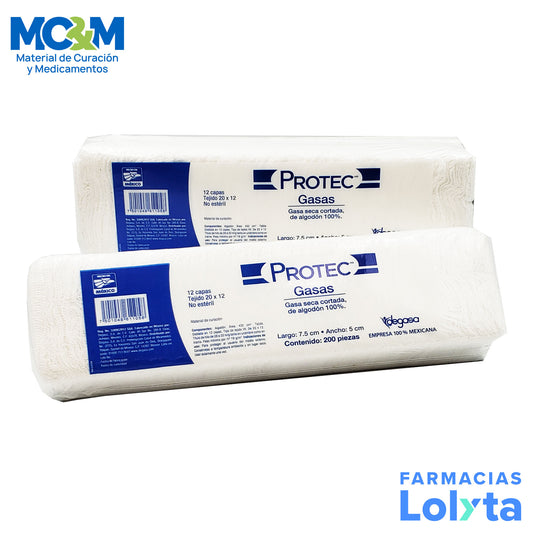 PROTEC 0104000 gasa no estéril de 7.5 × 5 cm, 12 capas y tejido 20 × 12