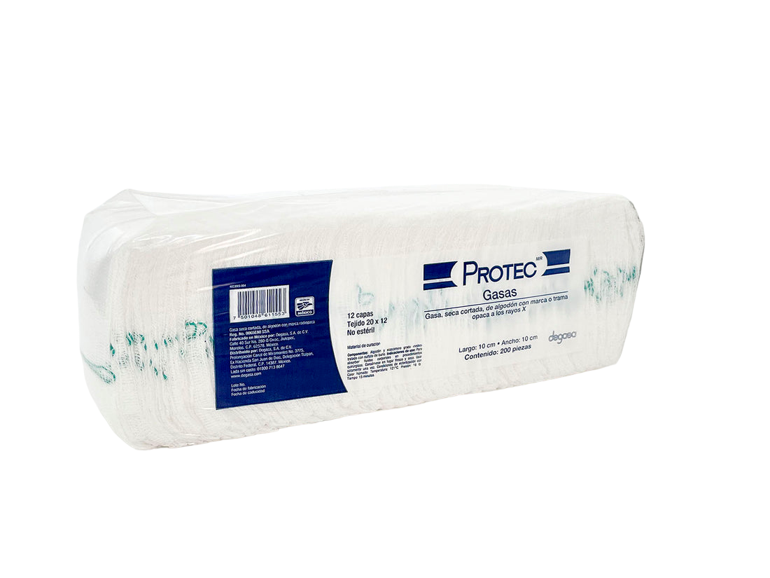 PROTEC 0107000 gasa no estéril de 10 × 10 cm, 12 capas, con trama radiopaca