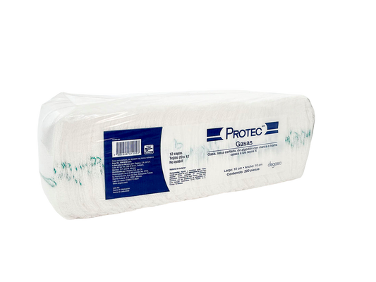 PROTEC 0107000 gasa no estéril de 10 × 10 cm, 12 capas, con trama radiopaca