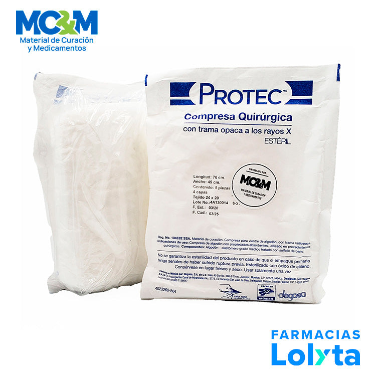 PROTEC 0131000 compresa quirúrgica estéril de 70 × 45 cm con trama radiopaca