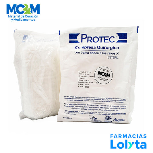 PROTEC 0131000 compresa quirúrgica estéril de 70 × 45 cm con trama radiopaca