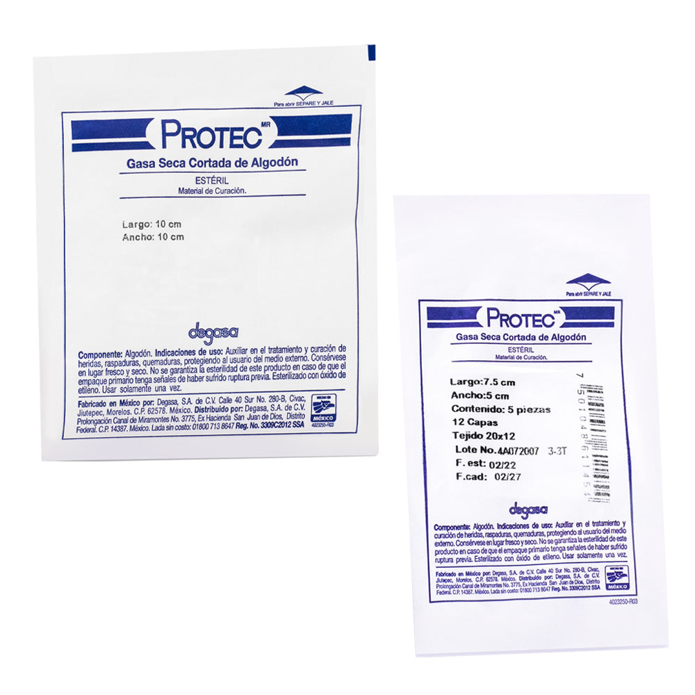 PROTEC 0132000 gasa estéril de algodón de 10 × 10 cm, 12 capas y tejido 20 × 12