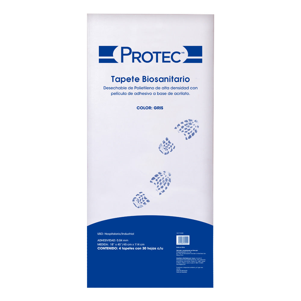 PROTEC 1501710 tapete biosanitario gris de 114 × 45 cm, 4 tapetes con 30 hojas cada uno