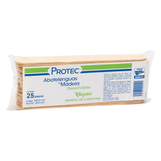 Bolsa PROTEC 1820030 de abatelenguas de madera 142 × 18 mm, 25 piezas; el paquete vende 20 bolsas (500)