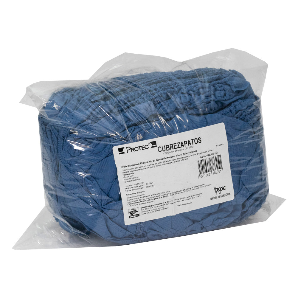 PROTEC 815320 cubrezapatos desechables de polipropileno azul con suela antiderrapante, bolsa con 50 pares