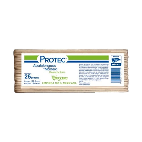 PROTEC abatelenguas desechables de madera, 142 x 18 mm, paquete de 25 piezas