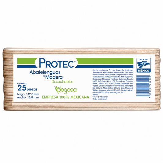 Imagen optimizada: abatelenguas PROTEC de madera de 142 × 18 mm, sobre fondo blanco