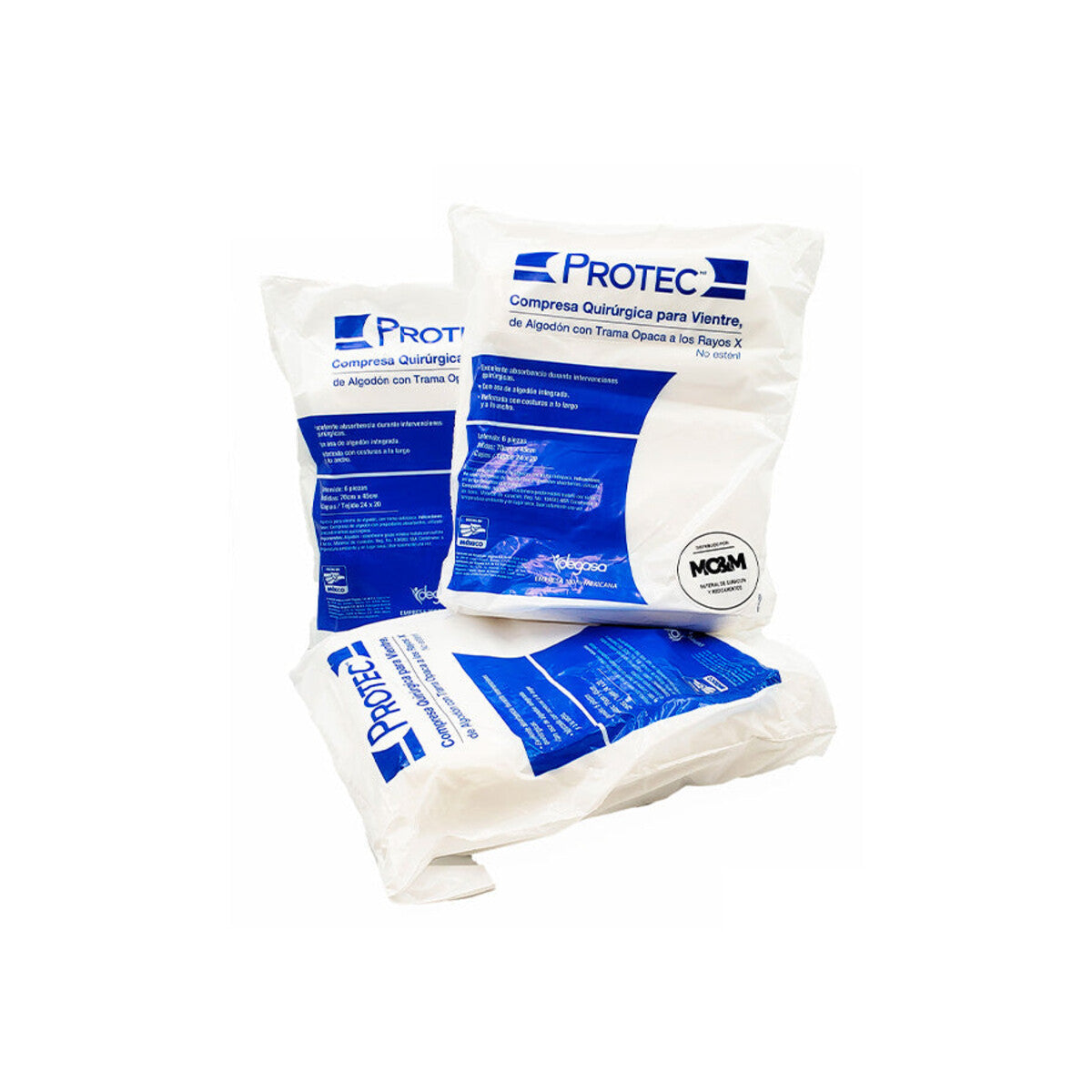 PROTEC DEG0102100 compresa quirúrgica para vientre de 70 × 45 cm, paquete con 6 piezas sobre fondo blanco