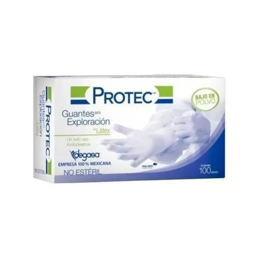 Guante de látex Protec para exploración, ambidiestro no estéril sobre fondo blanco