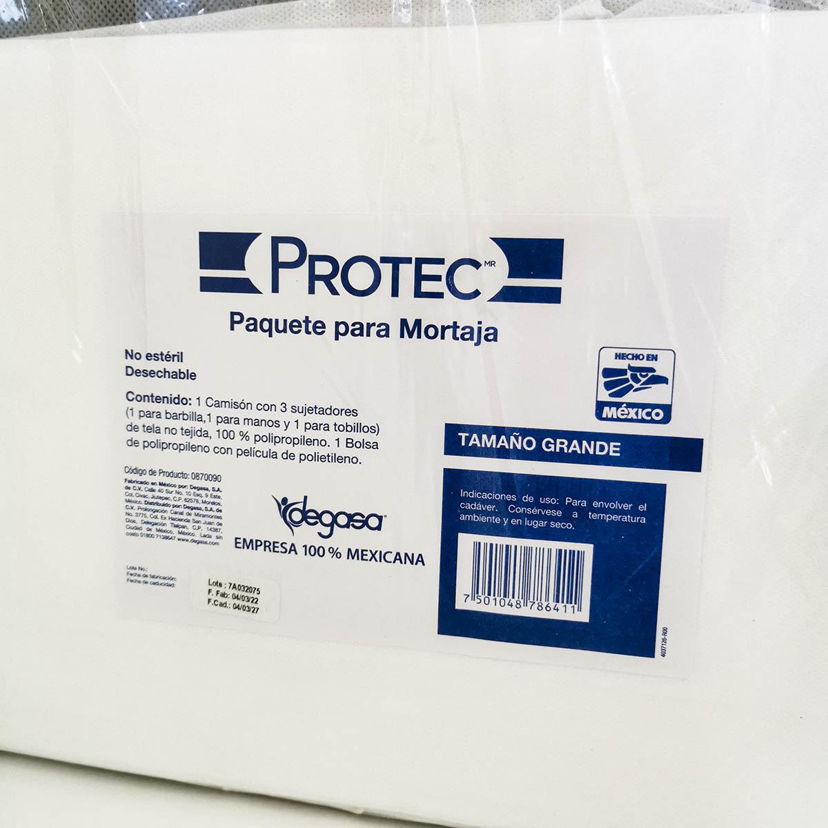 Paquete para mortaja Protec tamaño grande, empaque desechable