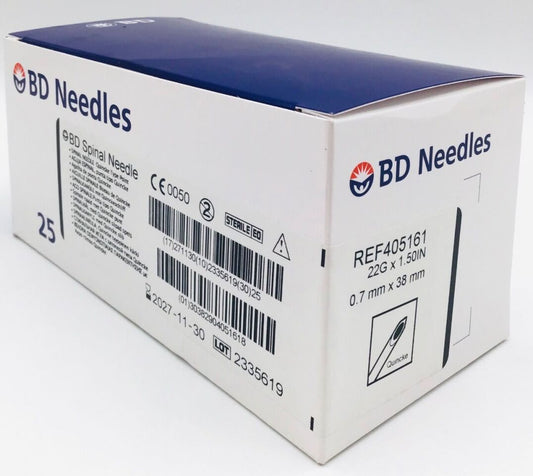 BD Quincke espinal pediátrica 22G x 38 mm, referencia 405161, caja con 25